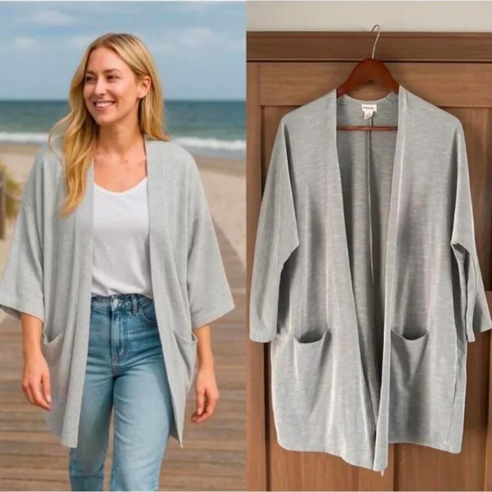 DONNI. Light GrayâOpen-Front Relaxed Cardigan with Pockets
